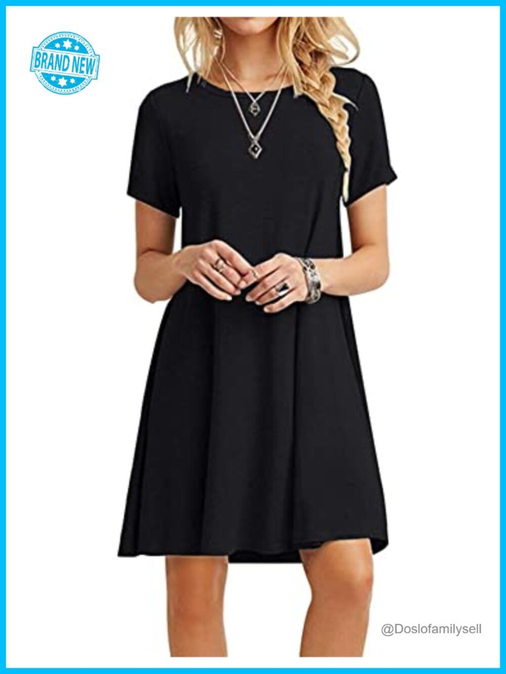 Women's Casual Loose T-Shirt Dress Short Sleeve Mini A-Line Crew Neck